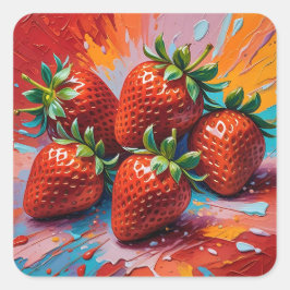 Pegatina Cuadrada Fresas Coloridas con Pintura Salpicada Artística