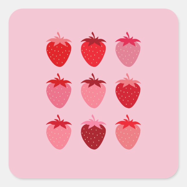 Pegatina Cuadrada Fresas Estéticas De Pescado Rosa Y Rojo (Anverso)