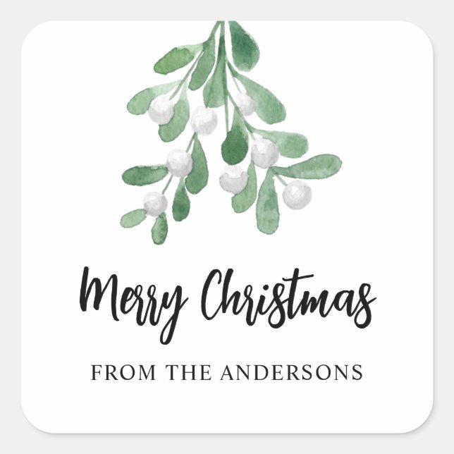 Pegatina Cuadrada Fresas navideñas personalizadas y hojas (Anverso)