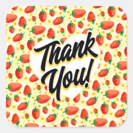 Pegatina Cuadrada Fresas y Daisies acuarela Gracias