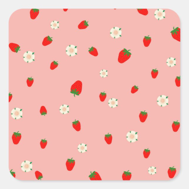 Pegatina Cuadrada Fresas y flores (Anverso)