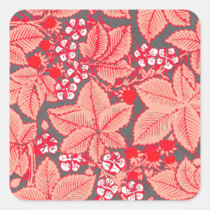 Pegatina Cuadrada Fresas y hojas de estilo Art Nouveau, Naranja de c