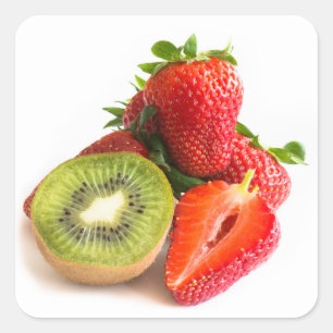 Pegatina Cuadrada Fresas y kiwi