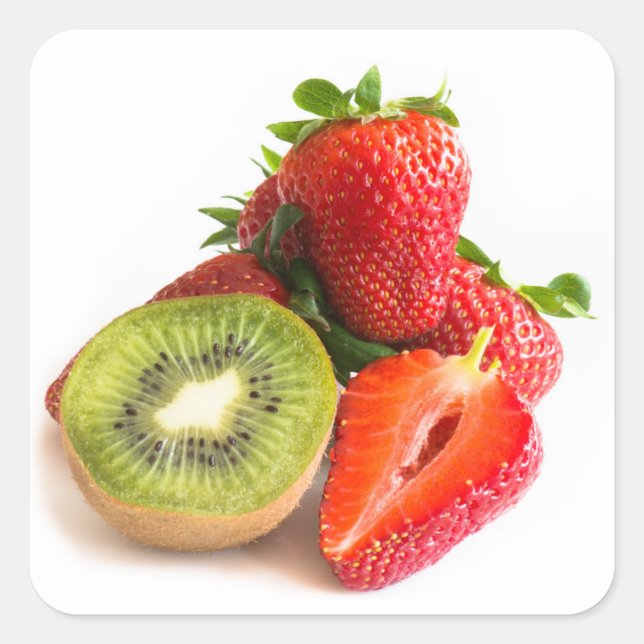 Pegatina Cuadrada Fresas y kiwi (Anverso)