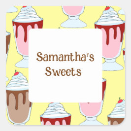 Pegatina Cuadrada Fresas Y Lechones De Chocolate