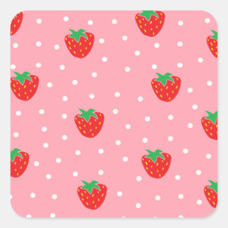 Pegatina Cuadrada Fresas y puntos de polka rosados