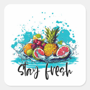Pegatina Cuadrada Fresco resistente - Verano - Frutas tropicales acu