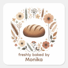 Pegatina Cuadrada Freshly Baked By Custom Bakery Label | Bread