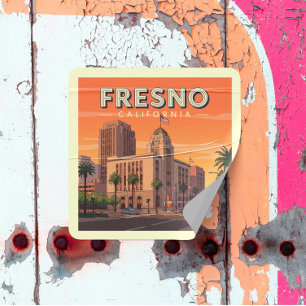 Pegatina Cuadrada Fresno California Vintage