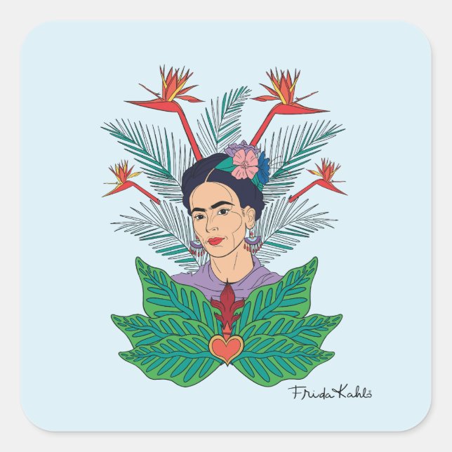 Pegatina Cuadrada Frida Kahlo | Aves de Paraíso Floral Gráfico (Anverso)