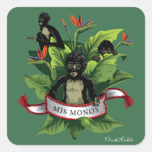 Pegatina Cuadrada Frida Kahlo   Mis Monos