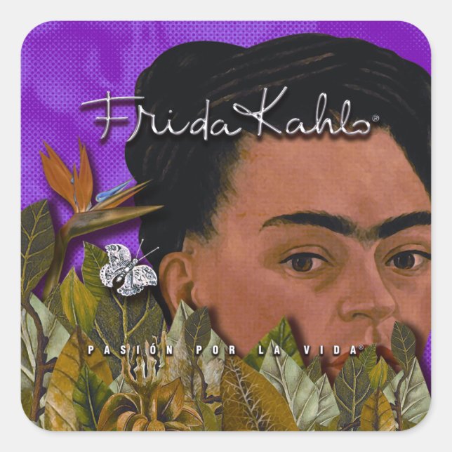 Pegatina Cuadrada Frida Kahlo Pasion Por La Vida (Anverso)