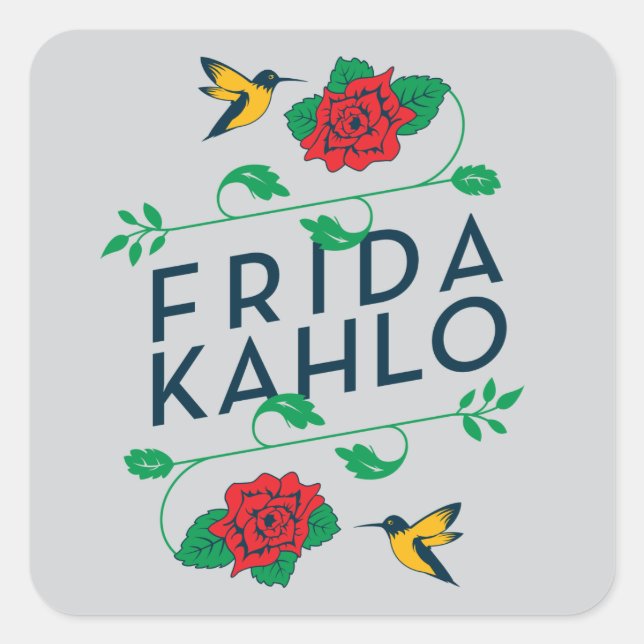 Pegatina Cuadrada Frida Kahlo | Tipografía floral (Anverso)