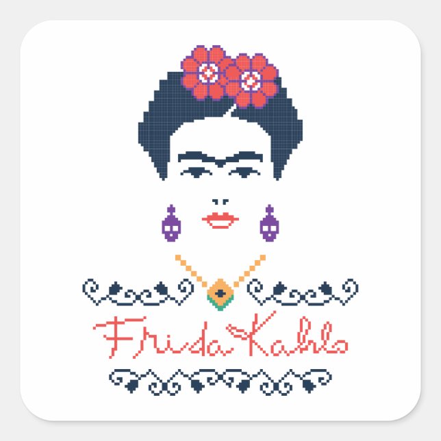 Pegatina Cuadrada Frida Kahlo | Viva México (Anverso)
