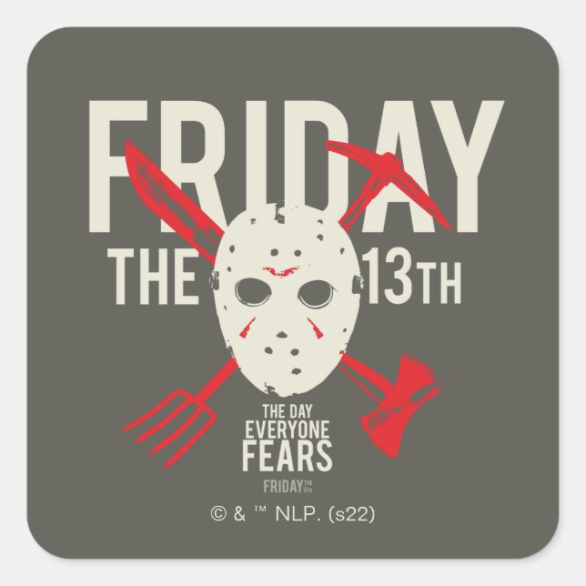 Pegatina Cuadrada Friday the 13th | Weapons Cross Hockey Mask (Anverso)