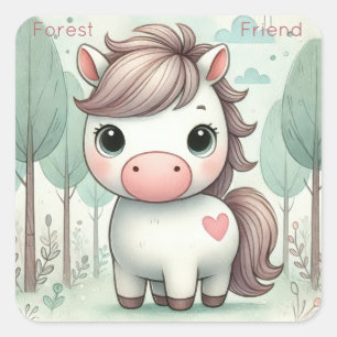 Pegatina Cuadrada Friend Cute Pony Pastel