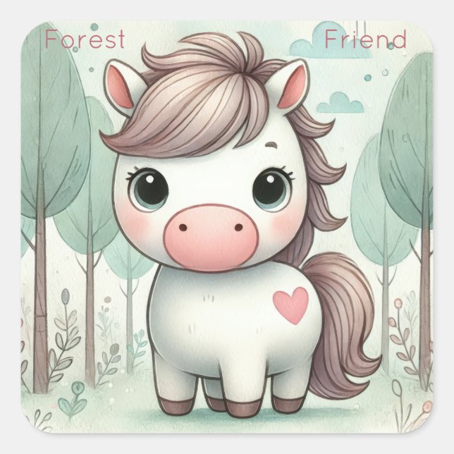 Pegatina Cuadrada Friend Cute Pony Pastel (Anverso)