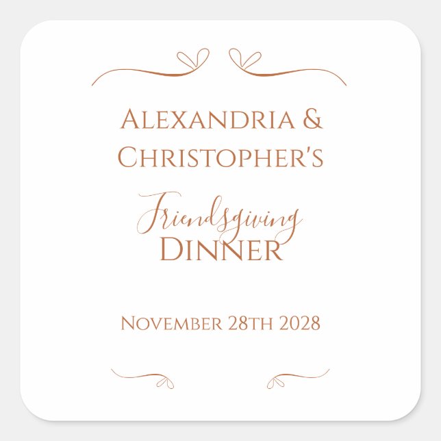 Pegatina Cuadrada Friendsgiving Dinner Party Chic Minimal  (Anverso)