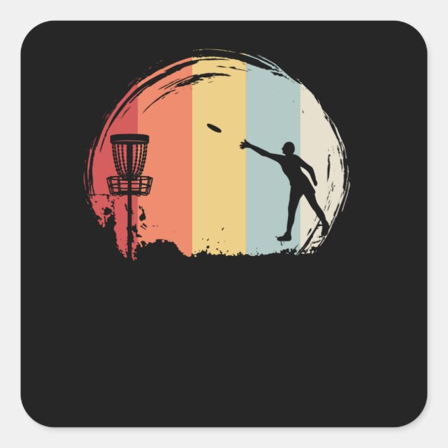 Pegatina Cuadrada Frisbee Golf Retro (Anverso)