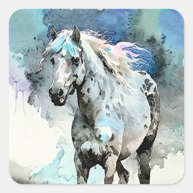 Pegatina Cuadrada Frisky Appaloosa Mare Watercolour (Anverso)