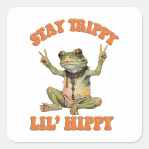 Pegatina Cuadrada Frog Boho Hippie personalizado personalizado Hippi