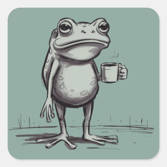 Pegatina Cuadrada Frog Drinking Coffee Meme Mystical Toad Frog Lover (Anverso)