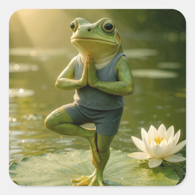 Pegatina Cuadrada Frog In a Yoga Tree Pose (Anverso)