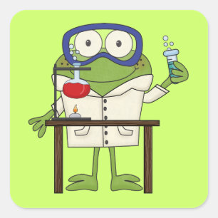 Pegatina Cuadrada Frog in the Science Lab