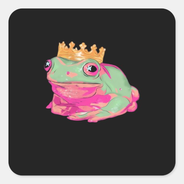 Pegatina Cuadrada Frog King Funky Meme Classic Style (Anverso)