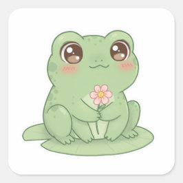 Pegatina Cuadrada Frog on Lily Pad – Pure Kawaii Joy