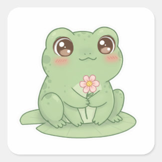 Pegatina Cuadrada Frog on Lily Pad – Pure Kawaii Joy