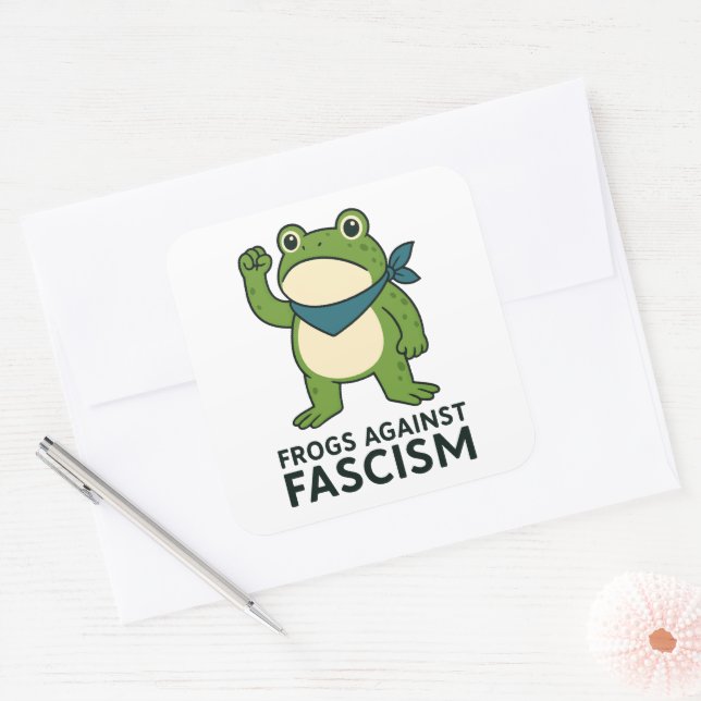 Pegatina Cuadrada Frogs Against Fascism Portland Frog Protest (Sobre)