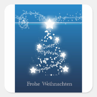 Pegatina Cuadrada Frohe Weihnachten, estrella de árbol de Navidad