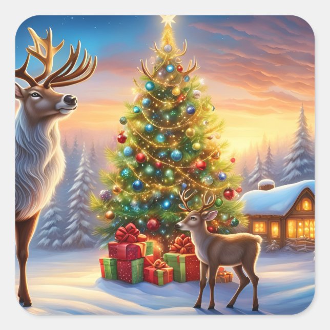 Pegatina Cuadrada Frohe Weihnachten Fensteraufkleber (Anverso)