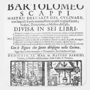 Pegatina Cuadrada Frontispiece para cocinar el libro de Bartolomé