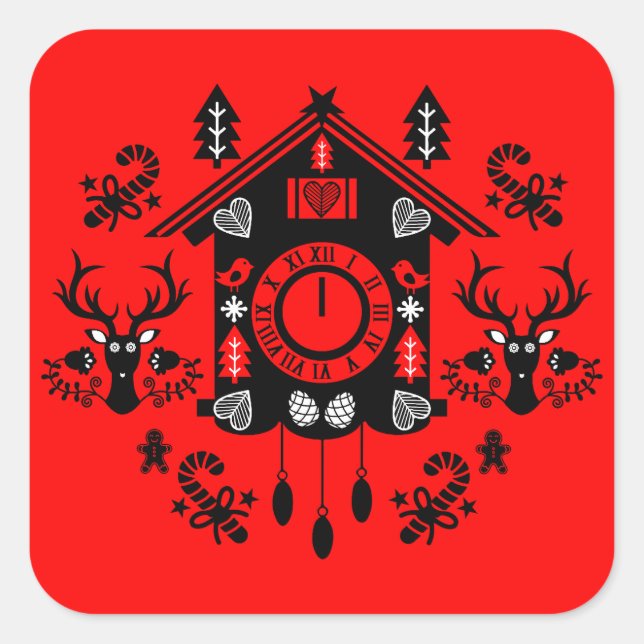 Pegatina Cuadrada Frost Weihnachten Reloj de Cuco Alemán (Anverso)