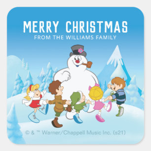 Pegatina Cuadrada Frosty the Snowman™  Personalized Christmas