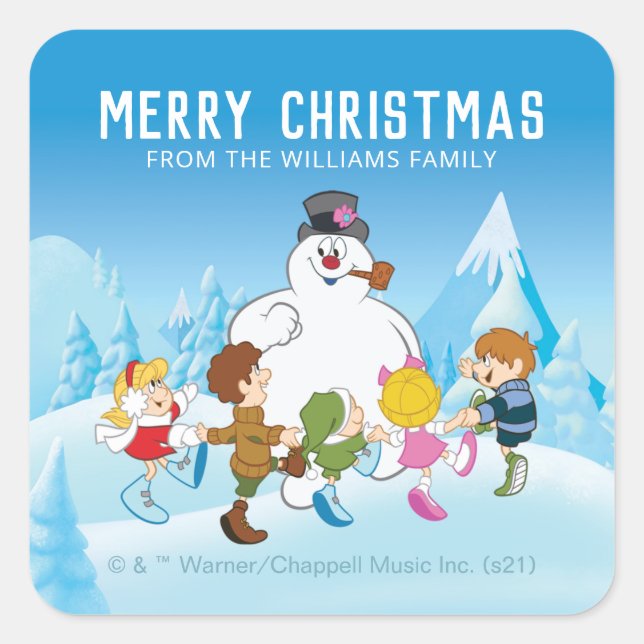 Pegatina Cuadrada Frosty the Snowman™| Personalized Christmas (Anverso)