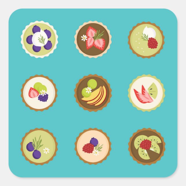 Pegatina Cuadrada Fruit Tarts (Anverso)