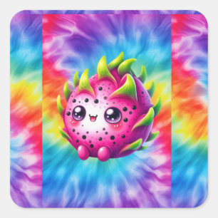 Pegatina Cuadrada Fruta del dragón feliz Tie-Dye