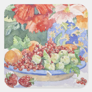 Pegatina Cuadrada Fruta en un plato 2014