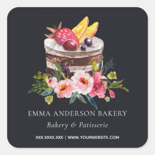 PEGATINA CUADRADA FRUTA NEGRA FLOTA PATISSERIE CUPCAKE BAKERÍA