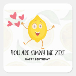 Pegatina Cuadrada Fruta Personalizado de limón Feliz cumpleaños Funn
