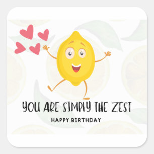 Pegatina Cuadrada Fruta Personalizado de limón Feliz cumpleaños Funn