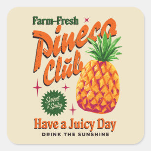 Pegatina Cuadrada Fruta Vintage Club Pineco Fresca de Granjas