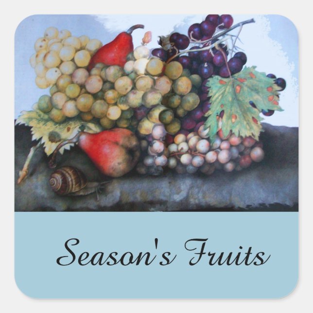 PEGATINA CUADRADA FRUTAS DE TEMPORADA 1 - GRAPAS Y PERLAS (Anverso)
