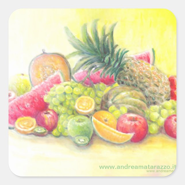Pegatina Cuadrada Frutas felices (Anverso)