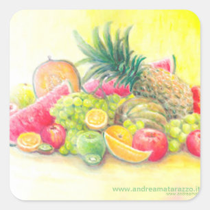 Pegatina Cuadrada Frutas felices