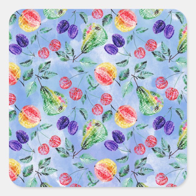 Pegatina Cuadrada Frutas y bayas. (Anverso)