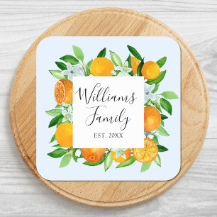 Pegatina Cuadrada Frutas y flores naranjas botánico floral de verano